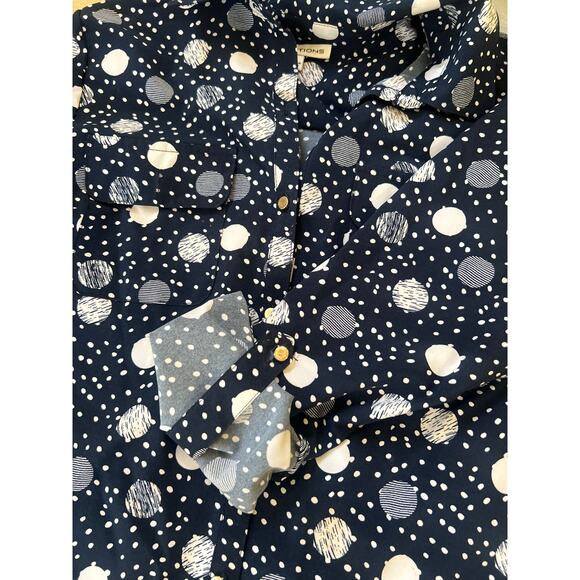 Vtg Notations Dress Casual Blouse, Navy Wht Polkadot Long Sleeve Women’s S - Picture 9 of 9